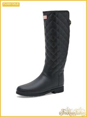 Waterproof Knee-High Quilted Rain Boots Buckle Closure Tall Boot